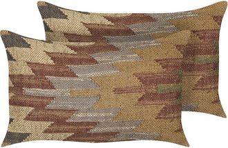 Beliani Beliani - Set of 2 Jute Cotton Cushions Geometric Pattern 30 x 50 cm Multicolour Beel