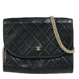Chanel Vintage Round Flap Quilted Lambskin Black Leather Bag (Pre-Owned)