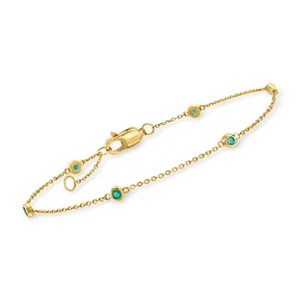 RS Pure by Ross-Simons Emerald Station Bracelet in 14kt Yellow Gold