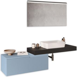 Aquadesign Mueble de baño 4 piezas en mdf antracita/azul tiffany