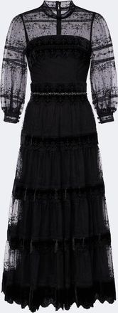 Costarellos Belted lace and velvet cocktail dress