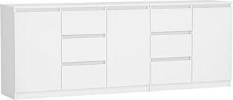 Hucoco Hucoco - Costi - Aparador Largo 3 Puertas + 6 Cajones - 200x40x75 Cm - Mueble De Almacenaje Y Archivo Sal&oacute;n Comedor