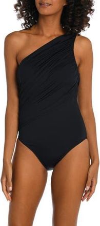 La Blanca Island Goddess Ruched One-Shoulder One-Piece Swimsuit in Black at Nordstrom Rack, Size 12