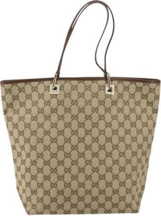 Gucci Pre-owned Tote Bags, female, Beige, Size: ONE SIZE Pre-owned Canvas Tote Bag