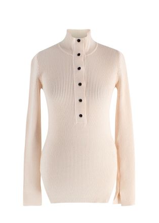 Ganni Cream Ribbed Melange Polo Knit Top Size XS