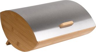 Beliani Panera De Metal De Bamb&uacute; Con Tapa De Metal Decorativo 36 X 25 X 16 Cm Plateado Epicurien