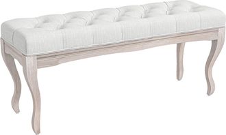 OEM Banco Para Pie De Cama Con Pies De Madera Y Asiento Acolchado Carga 120 Kg Para Entrada Pasillo 110x37x49 Cm Crema