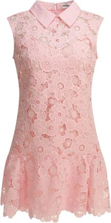 Self Portrait Lace Collared Mini Dress - Dames - Korte kleedjes - Roze - S - Polyester - Kleedjes