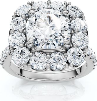 Pompeii3 Certified 3 1/2ct Cushion Halo Diamond Engagement Ring 14k Gold or Pt Lab Grown