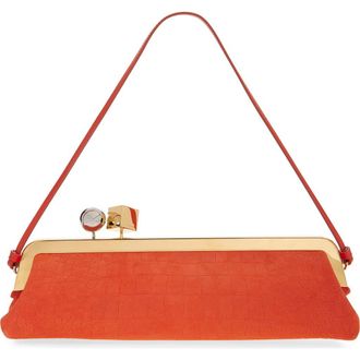 Jacquemus La Pochette Salon Croc Embossed Suede Clutch in Red Orange 477 at Nordstrom