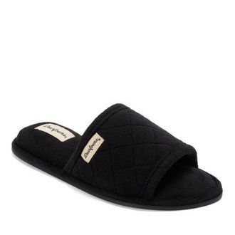Dearfoams Beatrice Quilted Microfiber Terry Shower Slide Slipper in Black at Nordstrom, Size X-Large