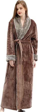 Generic WomenS Sherpa Lined Full Length Fleece Dressing Gown, Soft Plush Belted Bathrobe, Warm Cozy Winter Nightwear, Luxury Long Sleeve Flannel Sleepwear, Co