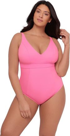 S3 Banded Plunge V-Neck One Piece Swimsuit in Hot Orchid at Nordstrom, Size X-Large