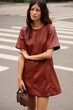 Maeve Emmy Faux Leather Short-Sleeve Mini Dress by Maeve