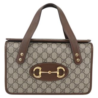 Gucci Horsebit 1955 Boston Bag Gg Coated Canvas Beige Canvas Handbag (Pre-Owned)