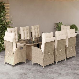 vidaXL Set Comedor De Jard&iacute;n 9 Pzas Con Cojines Rat&aacute;n Sint&eacute;tico Beige Vidaxl