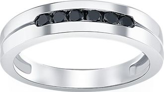 Pompeii3 Mens 14K White Gold Black 1/4ct Diamond Wedding Ring Size Selectable