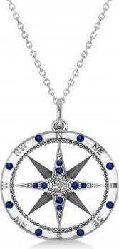 Allurez Compass Pendant Blue Sapphire & Diamond Accented 18k White Gold (0.19ct)