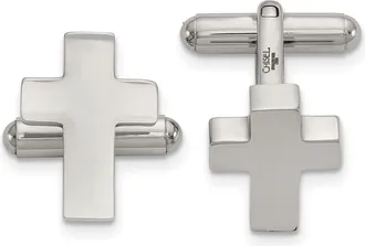 Diamond2Deal Stainless Steel Polished Cross Cufflinks