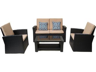 Habitat et Jardin Juego De Muebles De Jard&iacute;n ilana - 4 Piezas - Mimbre - Negro