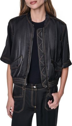 DKNY Contrast Stitch Bomber Jacket in Black at Nordstrom, Size Xx-Small