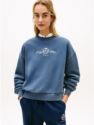 Tommy Hilfiger Womens Embroidered Club Crest Logo Sweatshirt - Navy - XXS