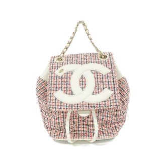 Chanel Black Red Color White Tweed Leather Backpack (Pre-Owned)