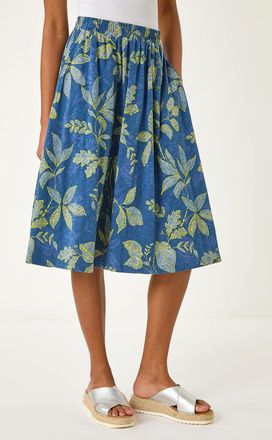 Roman Leaf Print A-Line Skirt