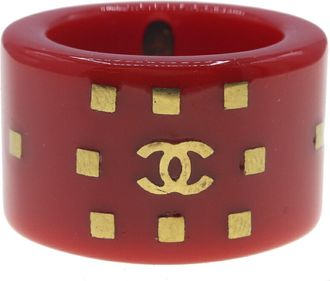 Chanel Red Color Plastic Band Ring (Pre-Owned)