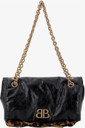 Balenciaga Zwarte Crossbody Tas met Drukknoopsluiting - Dames - Schoudertassen - Zwart - ONE Size - Leer - Tassen