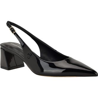 Calvin Klein Sarra Slingback Pointed Toe Pump in Black Patent at Nordstrom, Size 7.5