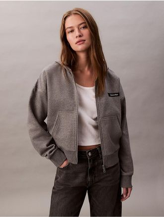 Calvin Klein Jeans Calvin Klein Womens Monologo Fleece Relaxed Zip Hoodie - Grey - XS