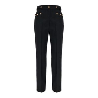 Balmain Pantalones de Gabardina de Lana Plisados - Trousers - Mujer - Negro - 2XS