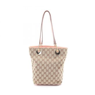 Gucci Beige Pink Canvas Leather Handbag Tote Bag (Pre-Owned)
