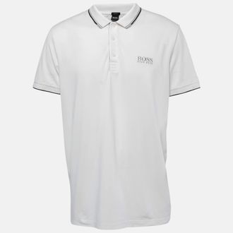 HUGO BOSS Boss By Hugo Boss White Logo Embroidered Knit Regular Fit Polo T-Shirt