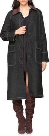 Avec Les Filles Dark Denim Coat with Barn Collar in Rinse Chocolate at Nordstrom Rack, Size Medium