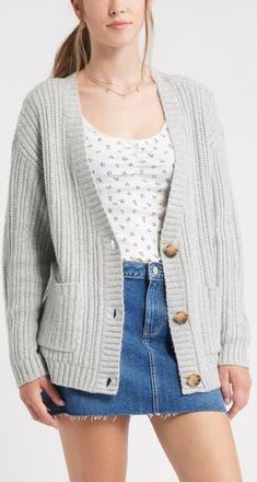 BP. Cozy Oversize Cardigan in Grey Soft Heather at Nordstrom Rack, Size Medium