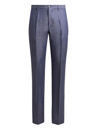 Etro pleated linen trousers - Blue