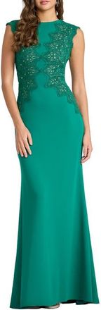 Tadashi Shoji Embroidered Detail Crepe Body-Con Gown in Emerald at Nordstrom, Size 16