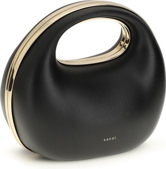 sacai Womens Rigid Handbag Black Calf Leather Bos Taurus Handbags Hand Bags
