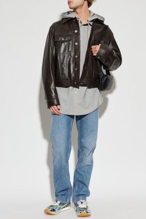 Bottega Veneta Wool Shirt With Detachable Hood, Mens, Grey