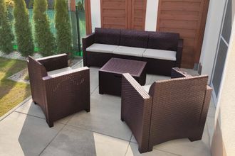OEM Conjunto De Sal&oacute;n Exterior Venus, Conjunto De Jard&iacute;n Con Cojines, Zona De Estar Interior Efecto Rat&aacute;n, 100% Made In Italy, Marr&oacute;n