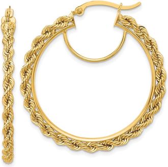Diamond2Deal 10k Yellow Gold Diamond-cut Rope 2.95mm Hoop Earrings