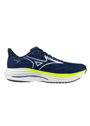 Mizuno Mens Wave Rider 29 Running Shoe In Estate Blue/white/lightning Yellow