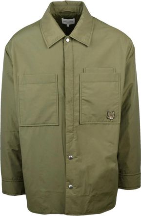 Maison Kitsun&eacute; Military Green Shirt Jacket With Quilted Interior And Snap Button Closure