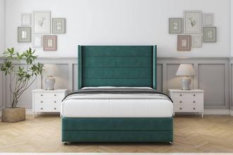 Comfort Beds Milano Plush Divan Set 2 Drawers-54 Wingback-Footboard in Emerald | Size: Double