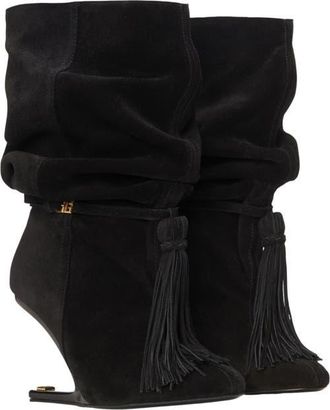 Balmain No Wedge suede leather ankle boots with tassel in Black at Nordstrom, Size 39