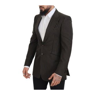 Dolce & Gabbana Jassen, Heren, Bruin, M, Wol, Peak Lapel Slim Fit Pinstripe Blazer