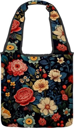 Generic Beautiful Florals Reversible Canvas Shoulder Tote - Double-Sided Print, 12oz Cotton, 27cm Drop, Fold-Flat Bag for Travel, Shopping, Street Outings