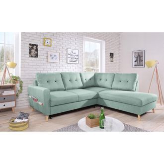 Mørteens home24 Mørteens Ecksofa Sola II Mintgrau Webstoff 230x90x198 cm mit Schlaffunktion